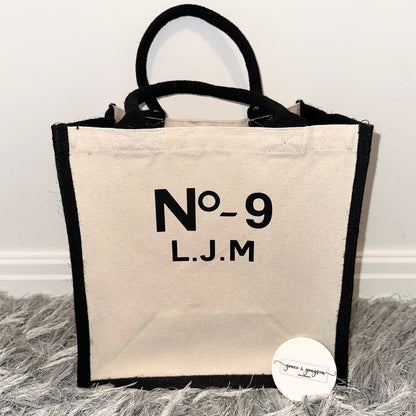 Personalised Name And Number Midi Jute Bag