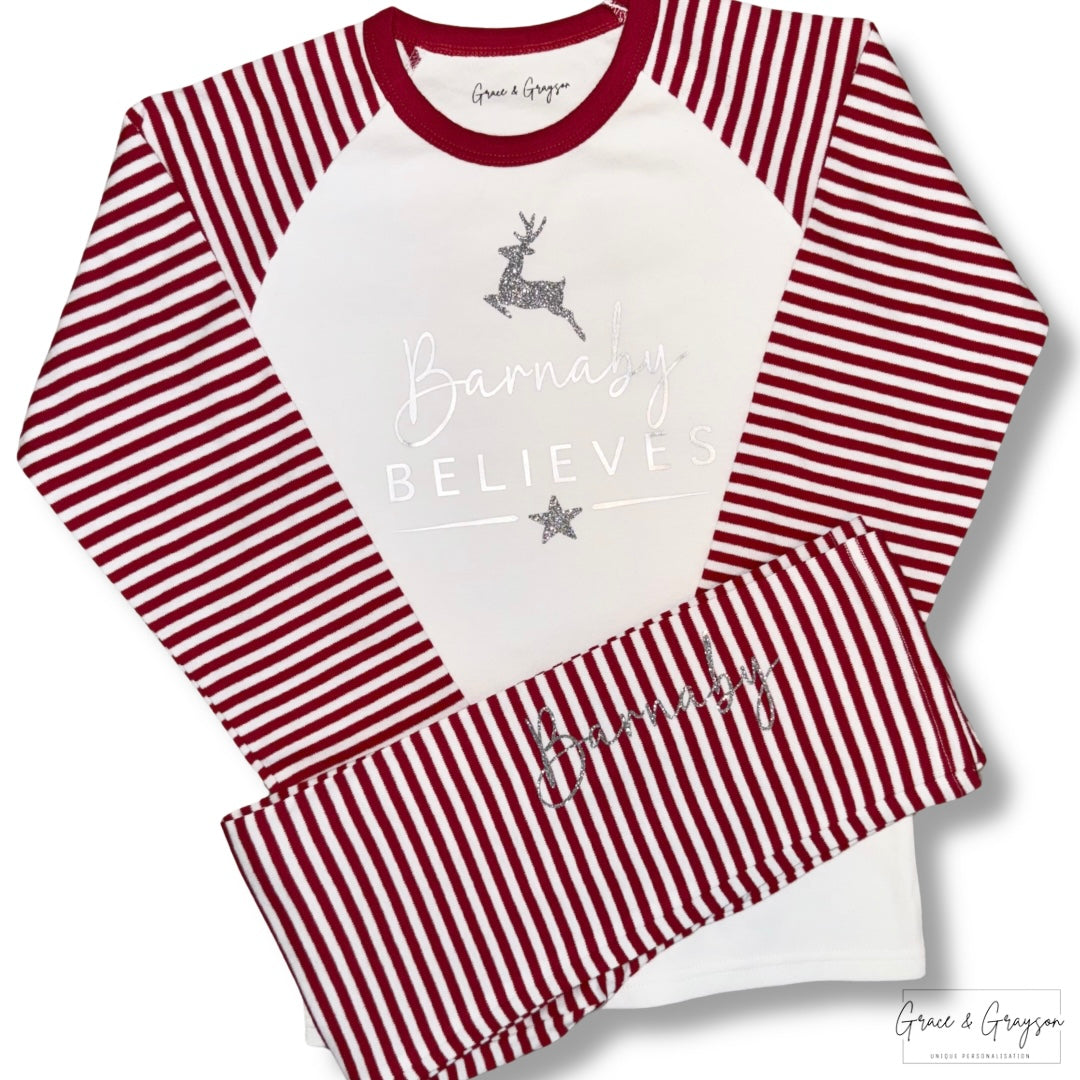 Family Matching Believes Red Stripe Christmas Pyjamas