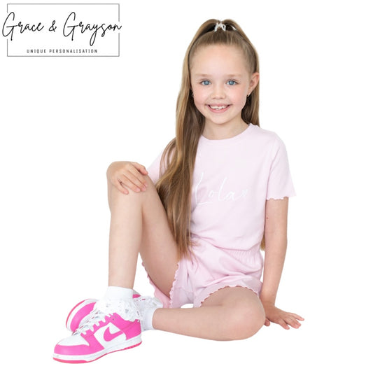 Baby Pink Rib Shorts & T-Shirt Set