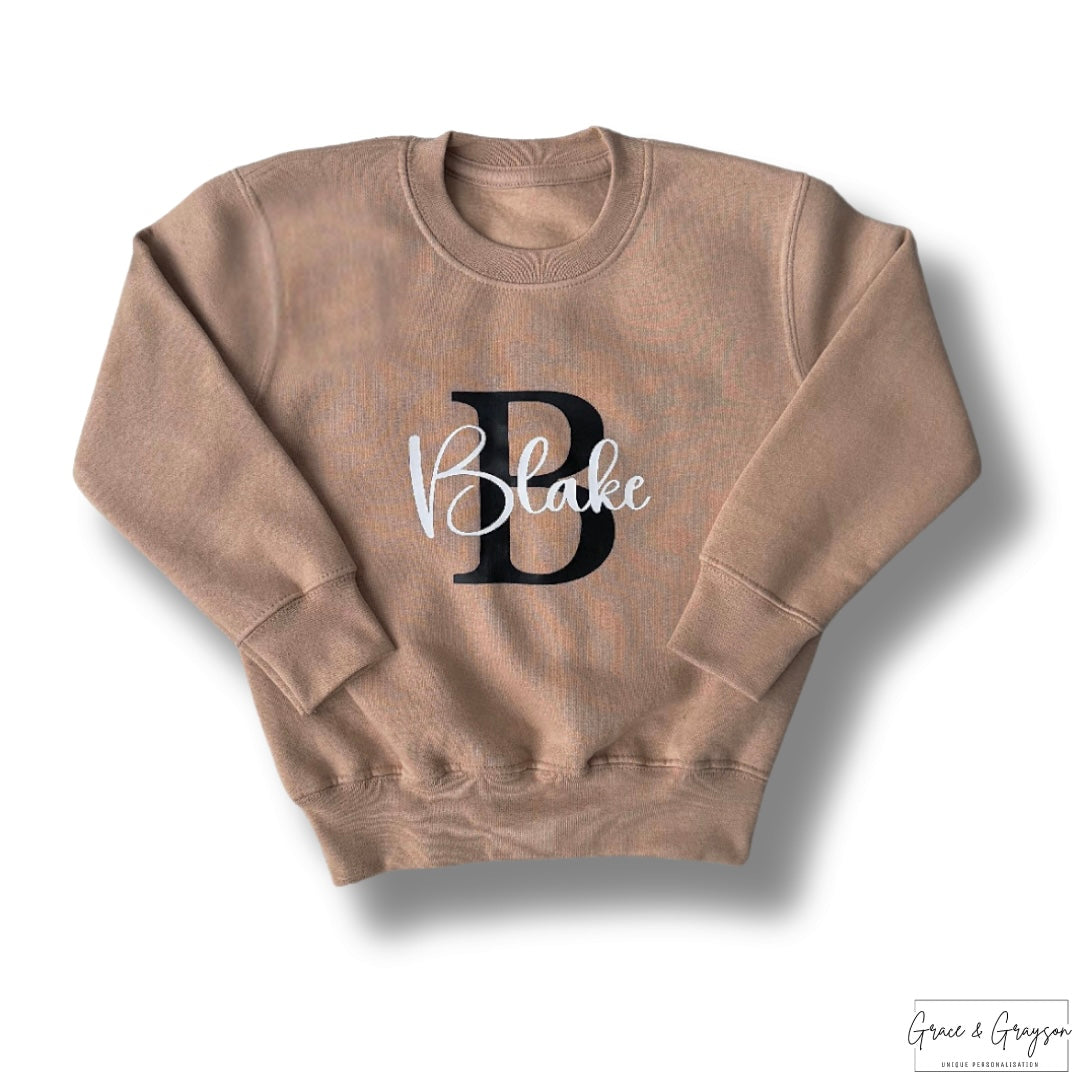 Personalised Warm Taupe Name & Initial Sweatshirt