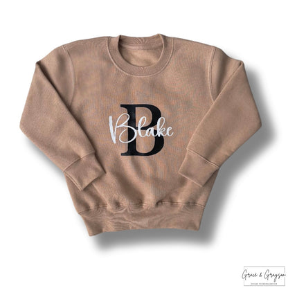 Personalised Warm Taupe Name & Initial Sweatshirt