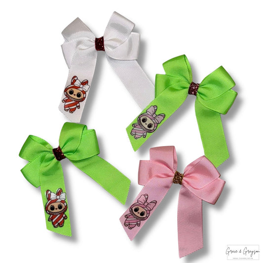 Personalised Christmas Candy Cane Labubu Glitter Hair Bow