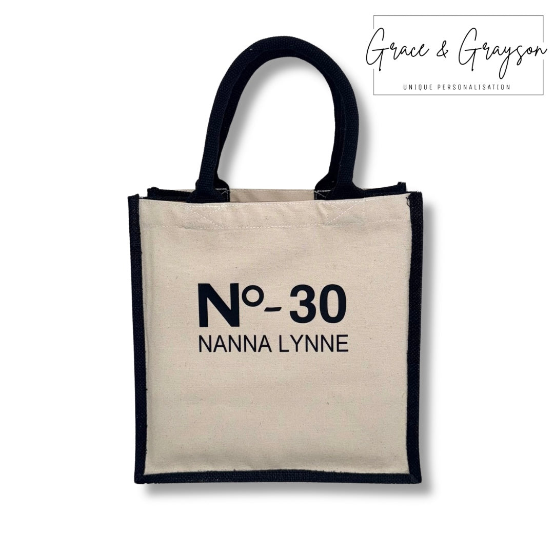Personalised Name And Number Midi Jute Bag