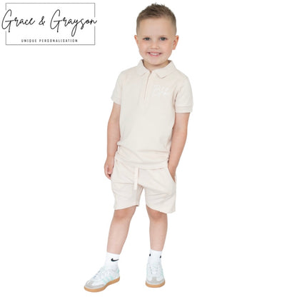 Nude Zip Neck Polo Shirt & Short Set