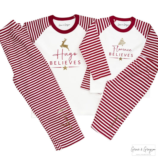 Family Matching Believes Red Stripe Christmas Pyjamas