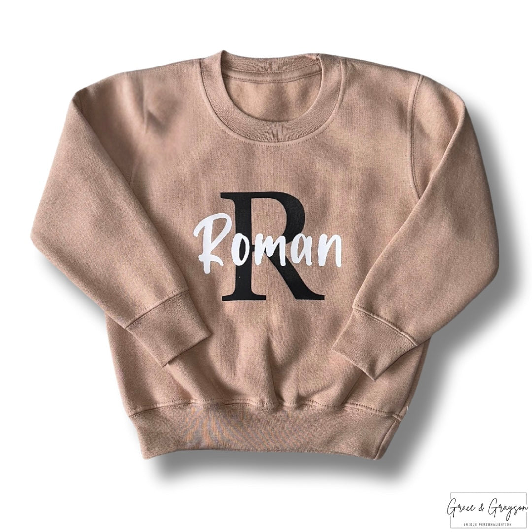 Personalised Warm Taupe Name & Initial Sweatshirt