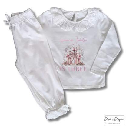 Girls Birthday Princess Castle Frill Pyjamas 
