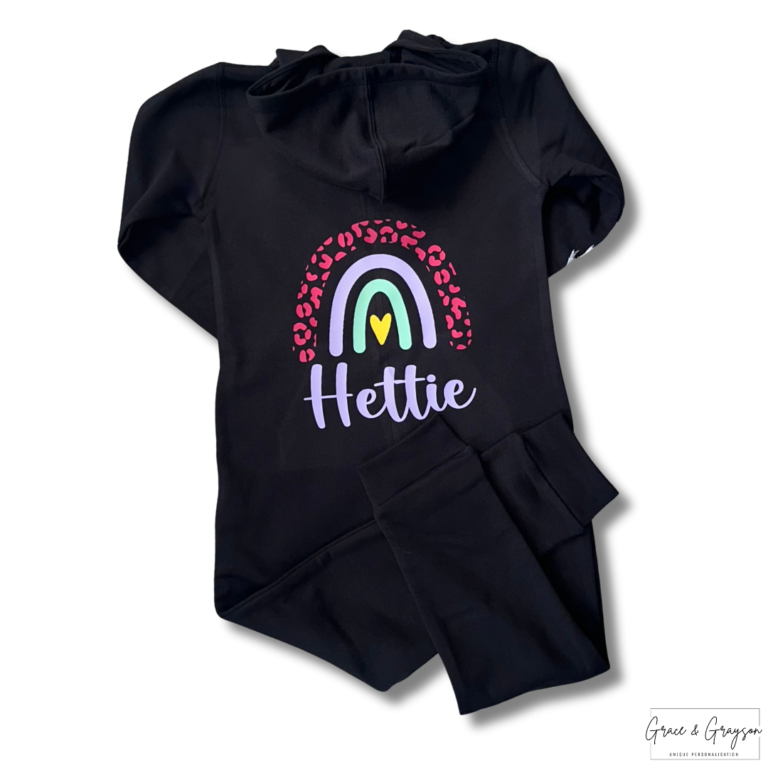 Girls Black Personalised Rainbow Onesie
