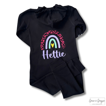 Girls Black Personalised Rainbow Onesie