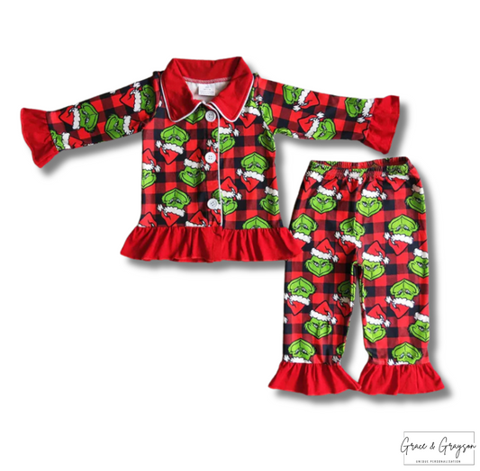 Girls Grinch Frill Pyjamas