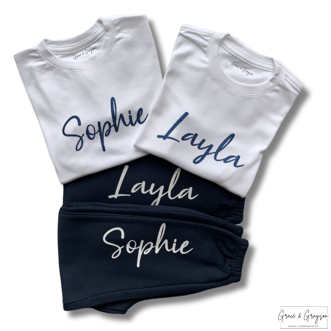 Girls Navy Personalised T-Shirt & Joggers