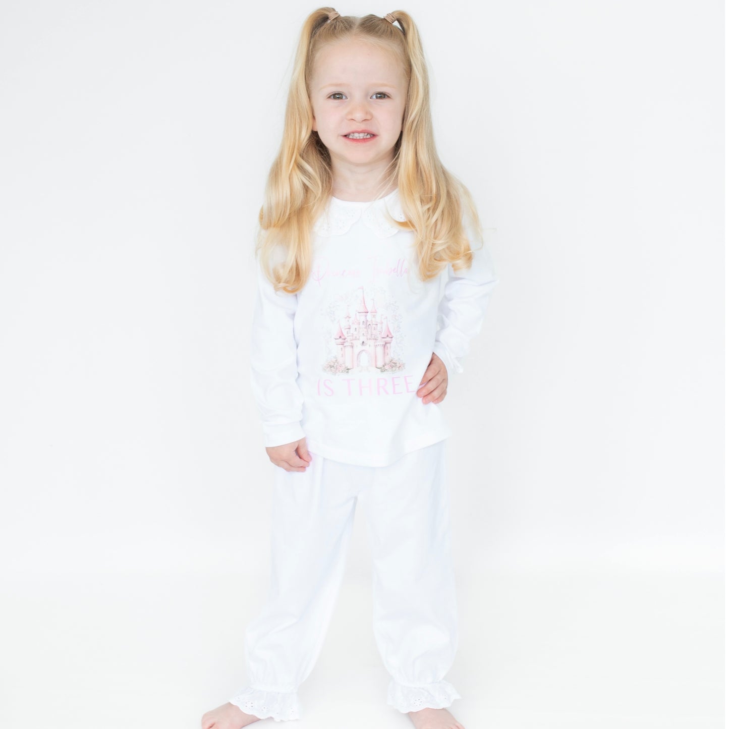 Girls Personalised Birthday Princess Castle Frill Pyjamas