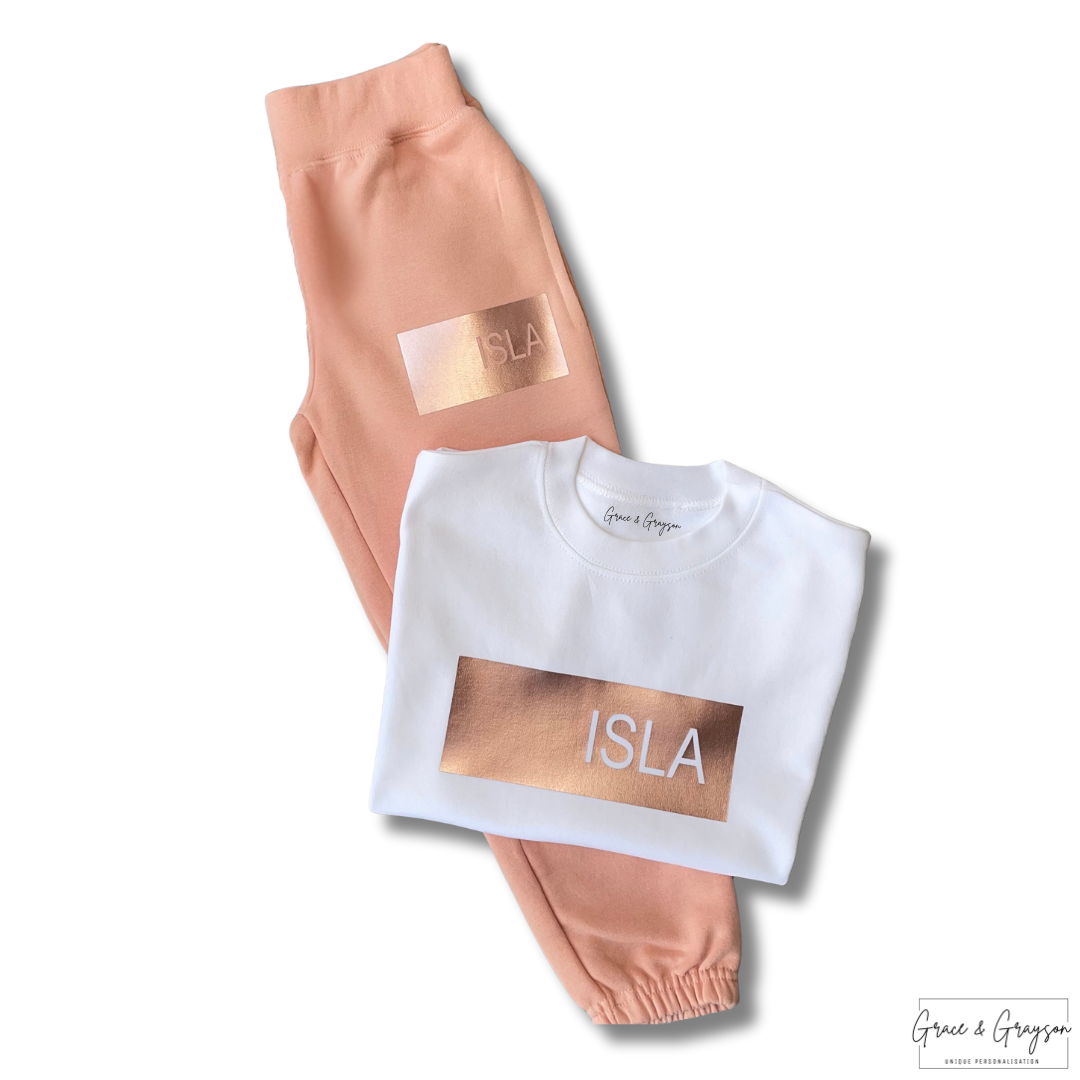 Personalised Dusty Pink Name Bar T-Shirt & Joggers
