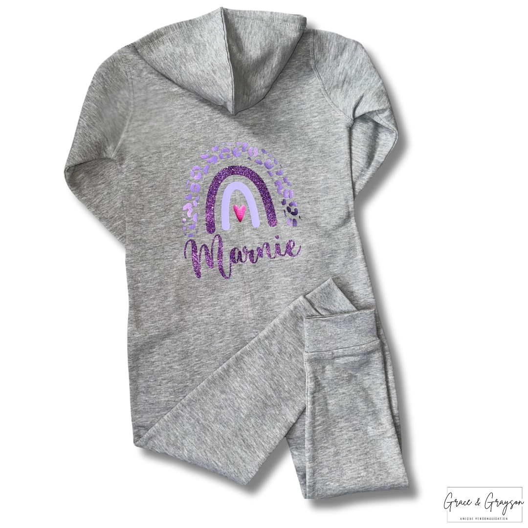 Girls Personalised Grey Rainbow Onesie