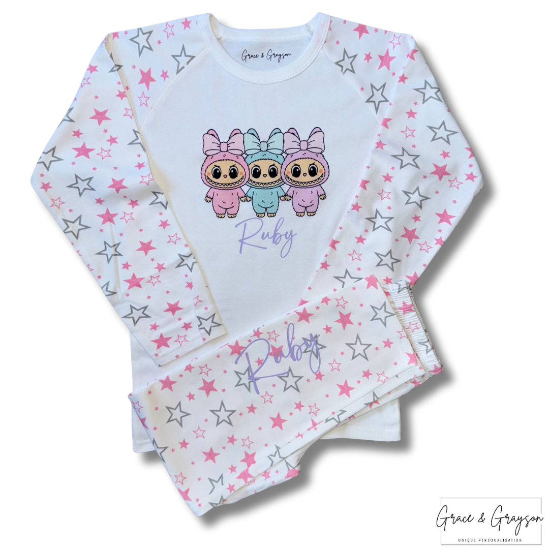 Girls Personalised Labubu Bow Pyjamas