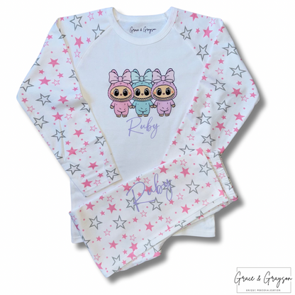 Girls Personalised Labubu Bow Pyjamas