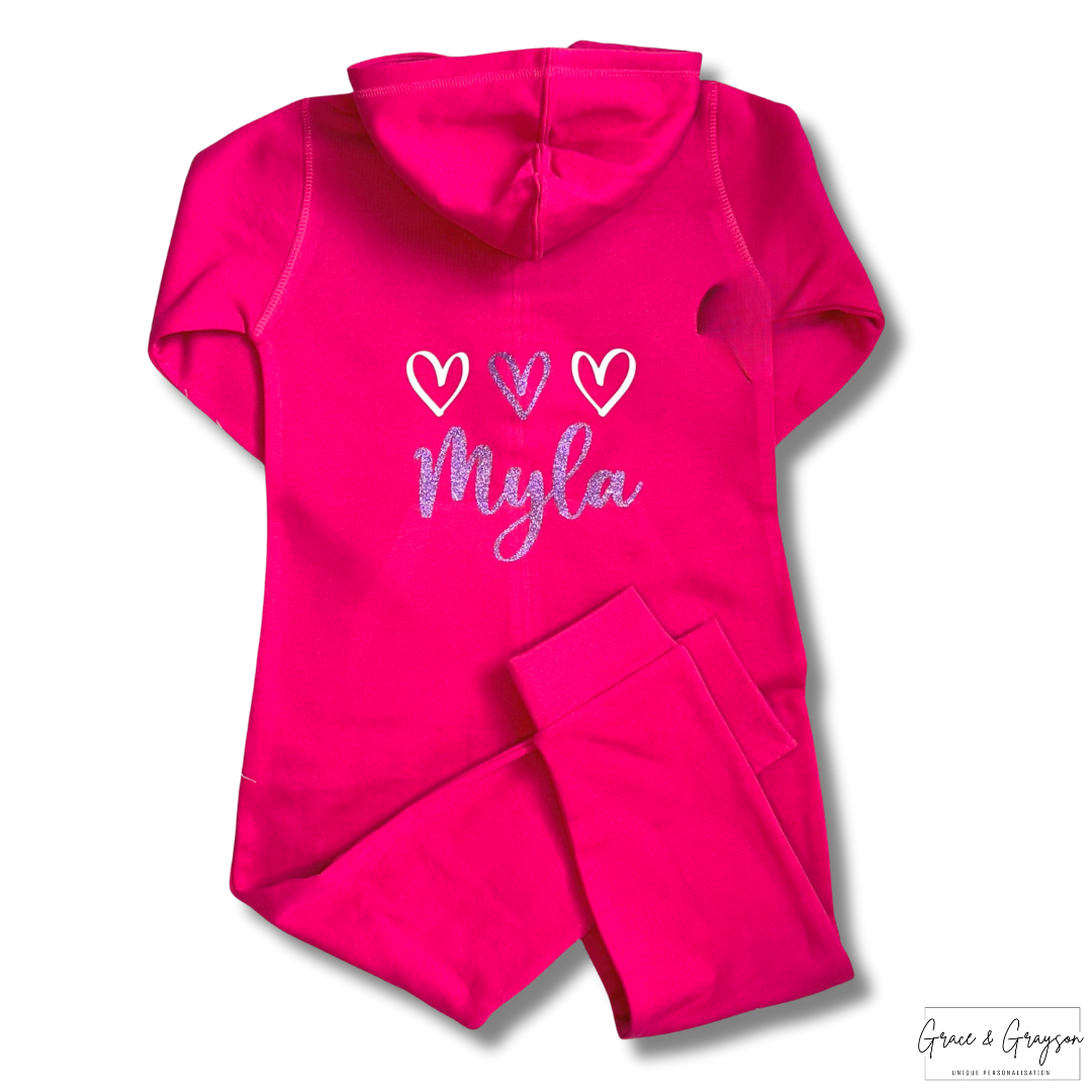 Girls Pink Personalised Heart Onesie