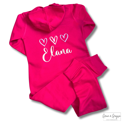 Girls Pink Personalised Heart Onesie