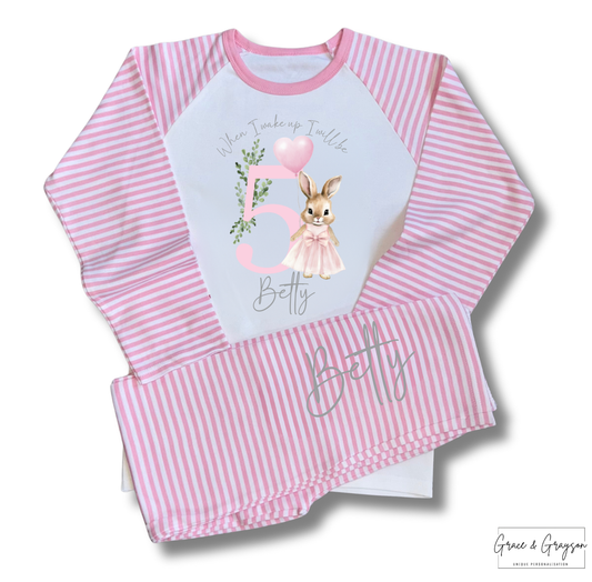 Girls When I Wake Up Pink Flopsy Bunny Birthday Pyjamas