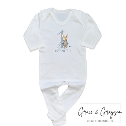 Personalised Blue Bunny 1st Easter Baby Grow