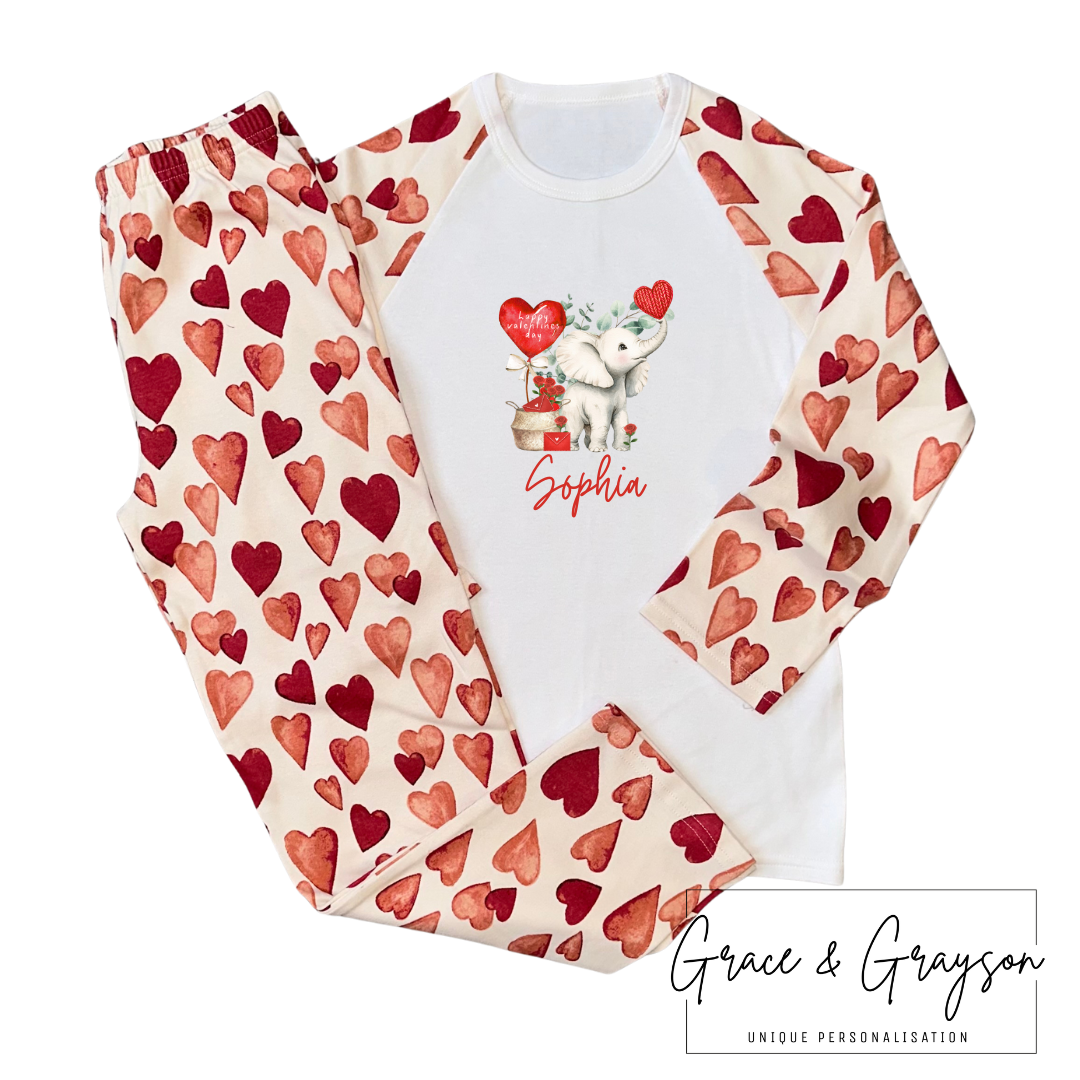Personalised Little Love Elephant Valentine Pyjamas