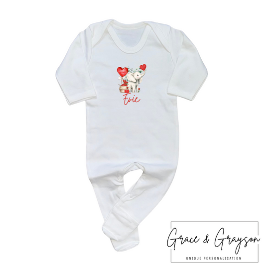 Personalised Little Love Elephant Valentine Baby Grow