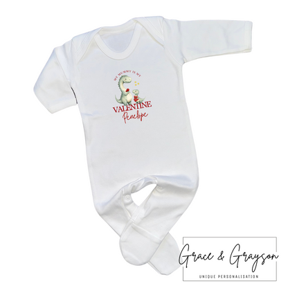 Personalised Mummy Is My Valentine Dinosaur Baby Grow