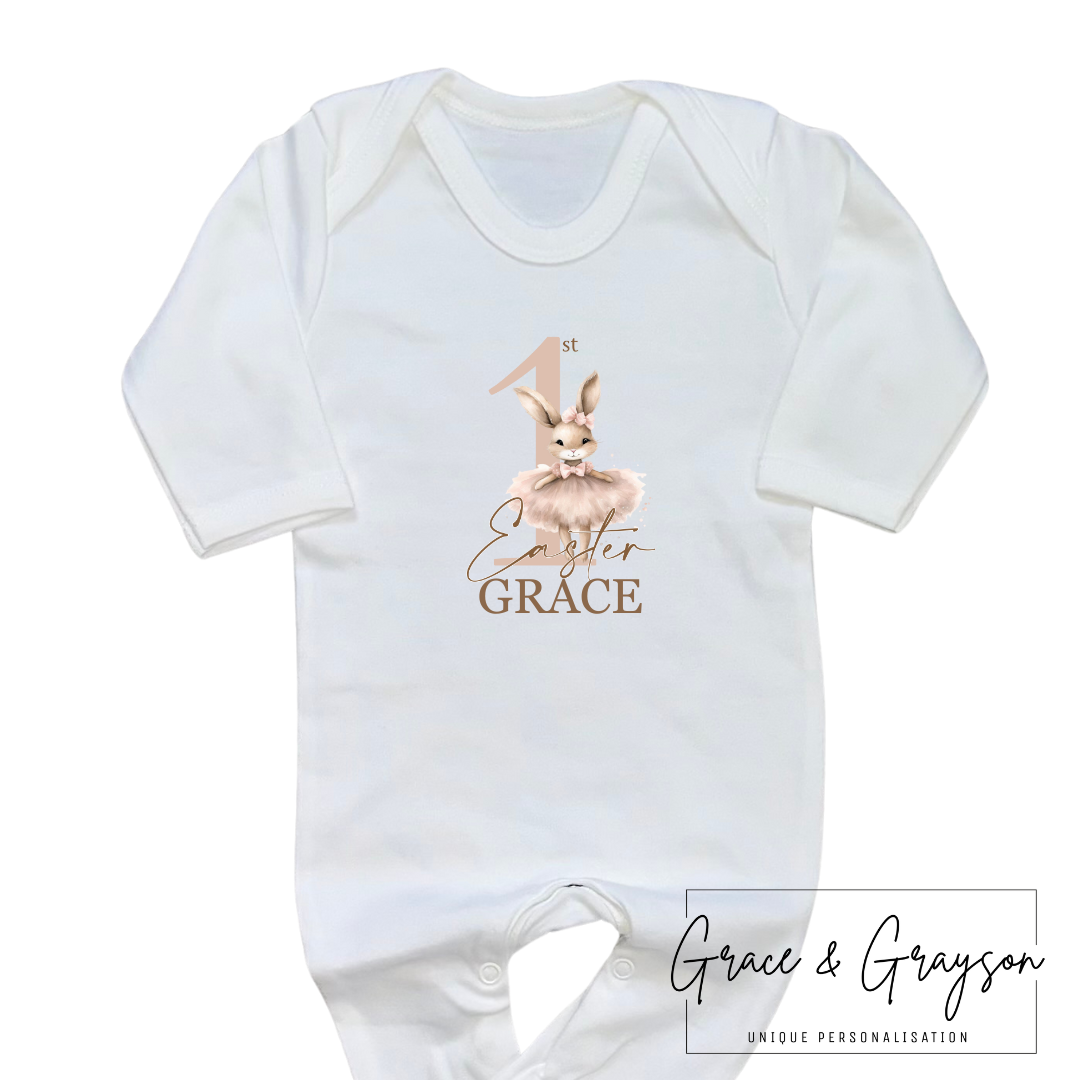 Personalised Pink Bunny 1st Easter Baby Grow