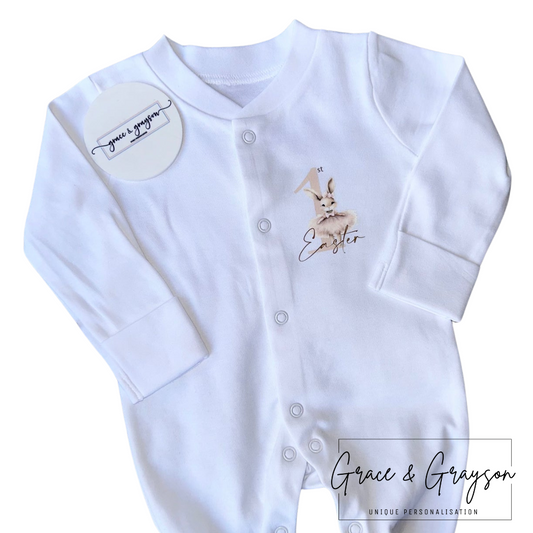 Personalised Pink Bunny 1st Easter Baby Grow