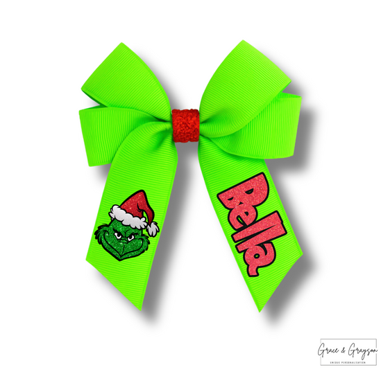Green & Red Grinch Personalised Hair Bow