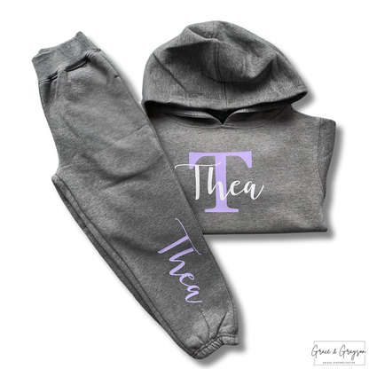 Personalised Grey Name & Initial Hoodie Tracksuit 