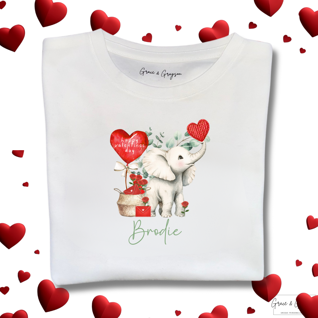 Personalised Happy Valentines Day Elephant T-Shirt