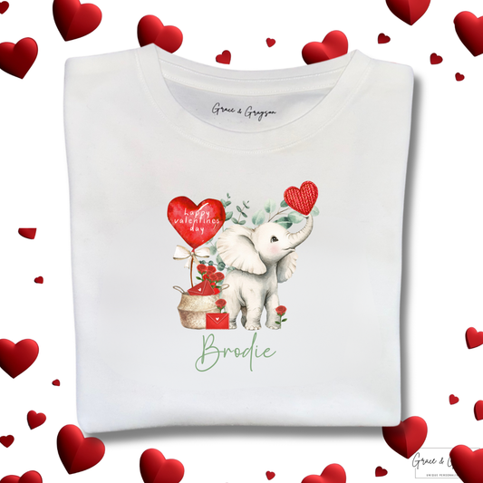 Personalised Happy Valentines Day Elephant T-Shirt
