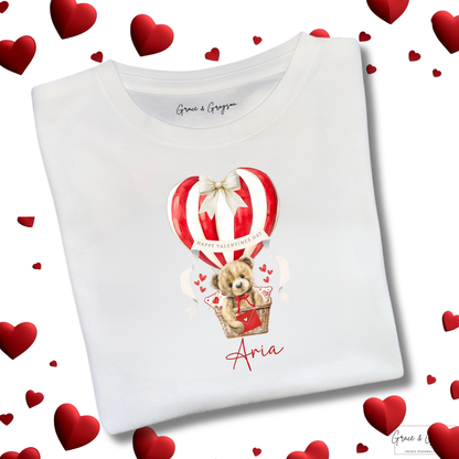 Personalised Happy Valentines Day Hot Air Balloon T-Shirt