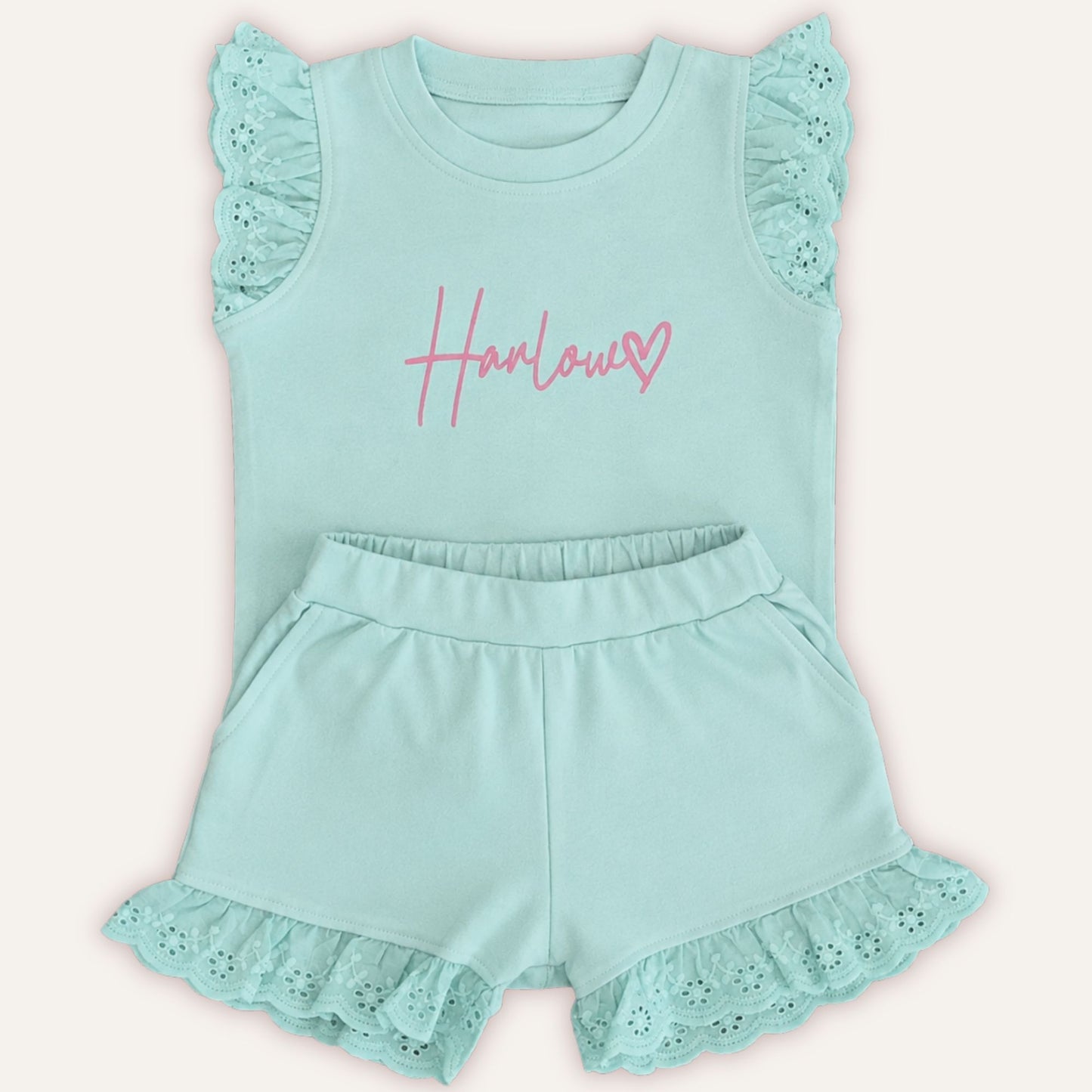 Heart broderie frill shorts and T-shirt set for girls – Grace & Grayson