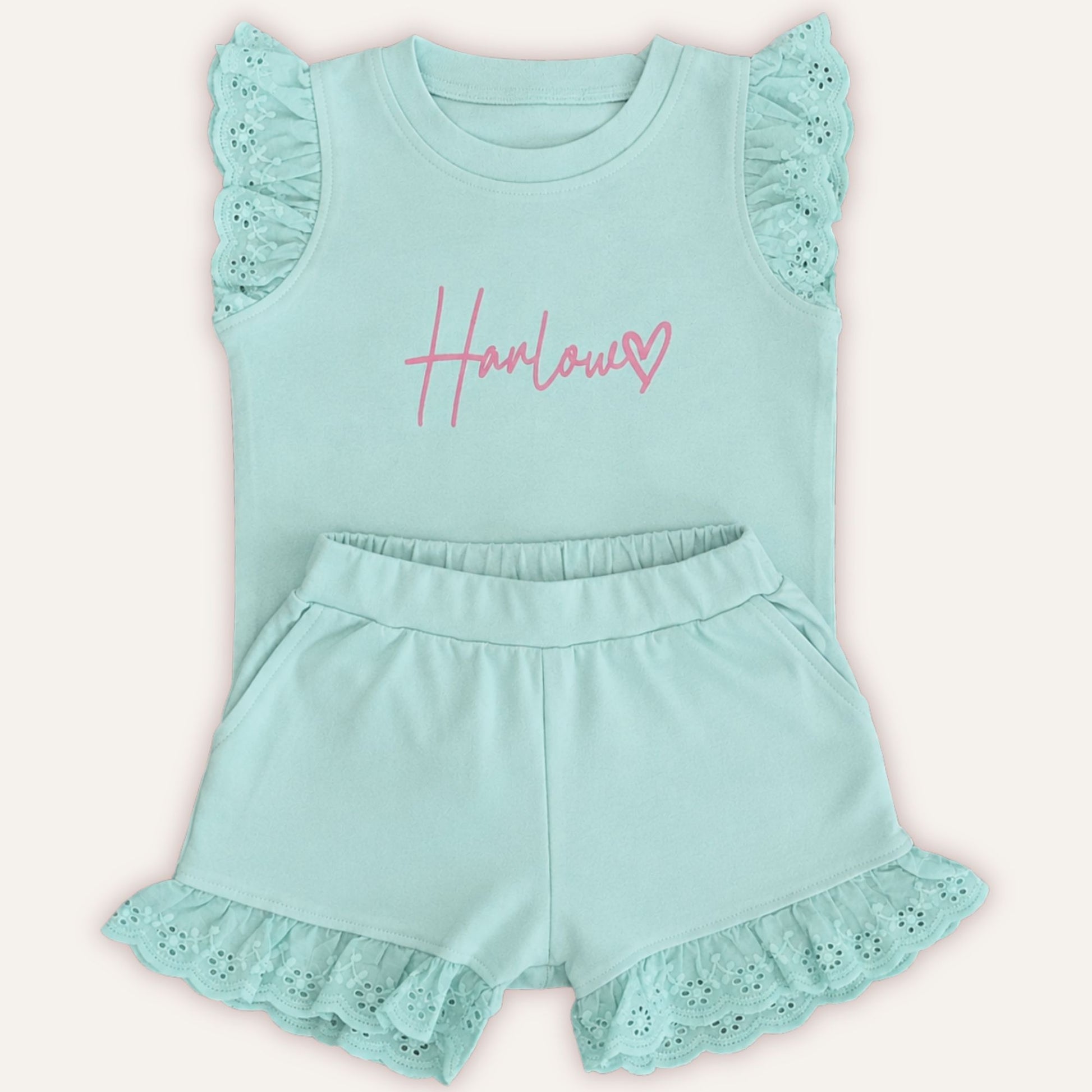 Heart broderie frill shorts and T-shirt set for girls – Grace & Grayson