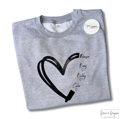 Adults Personalised Family Heart Sweatshirt
