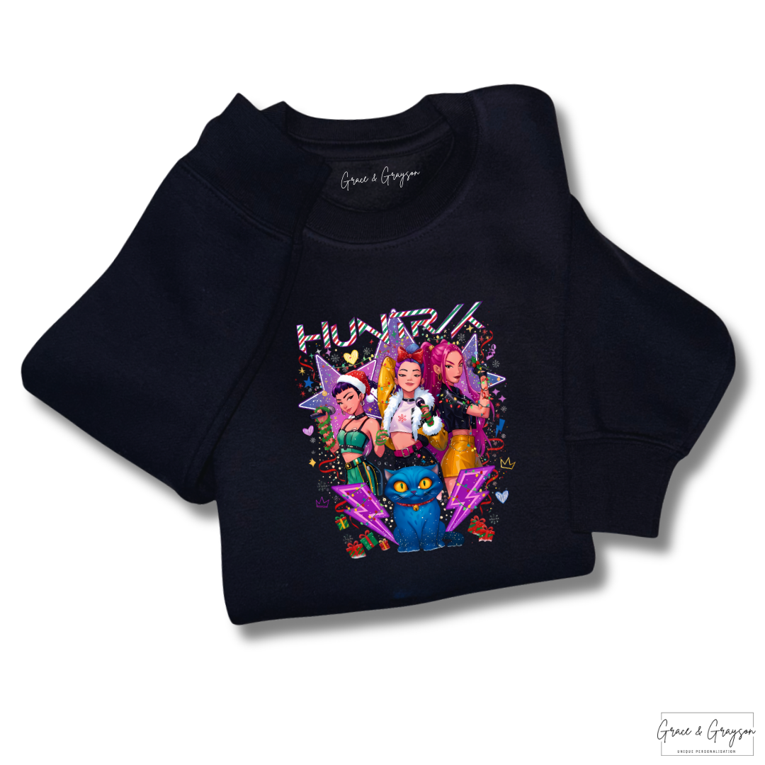 Personalised Christmas Huntrix K-Pop Sweatshirt Black