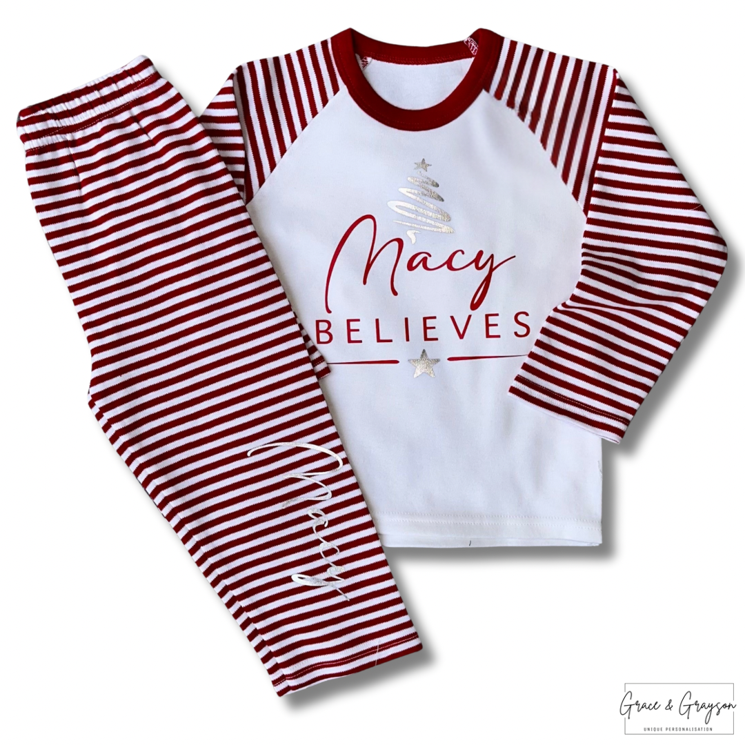Family Matching Believes Red Stripe Christmas Pyjamas