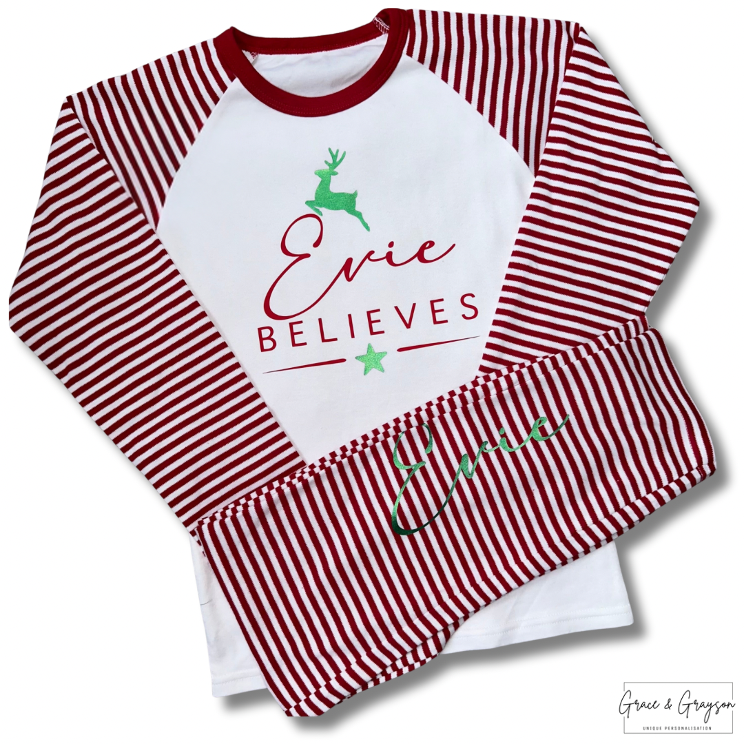 Family Matching Believes Red Stripe Christmas Pyjamas