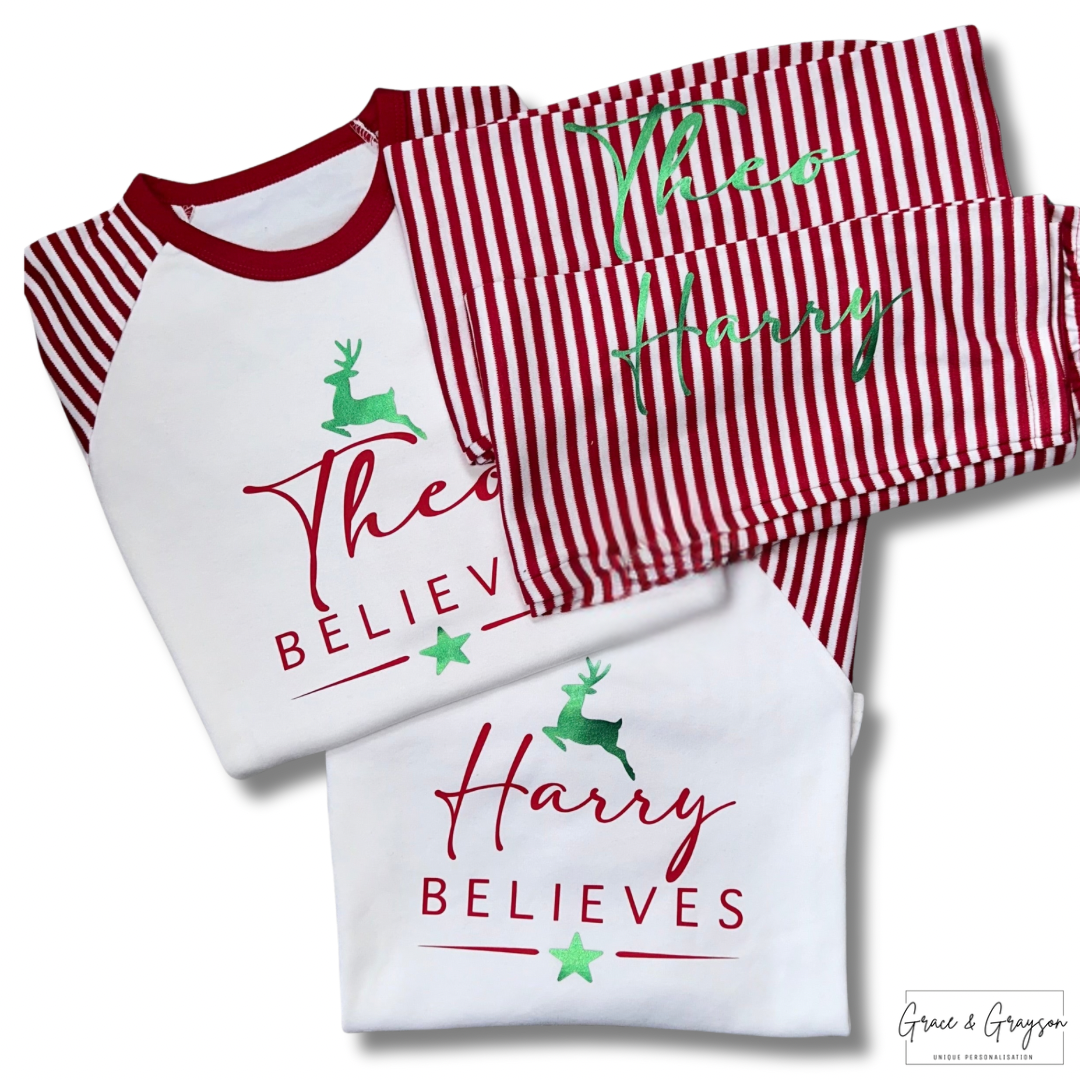 Family Matching Believes Red Stripe Christmas Pyjamas
