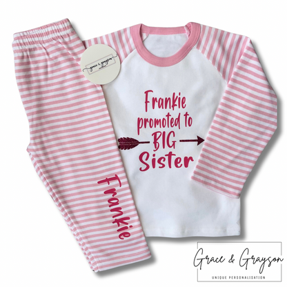Promoted to big sister pyjamas Grace Grayson Personalised