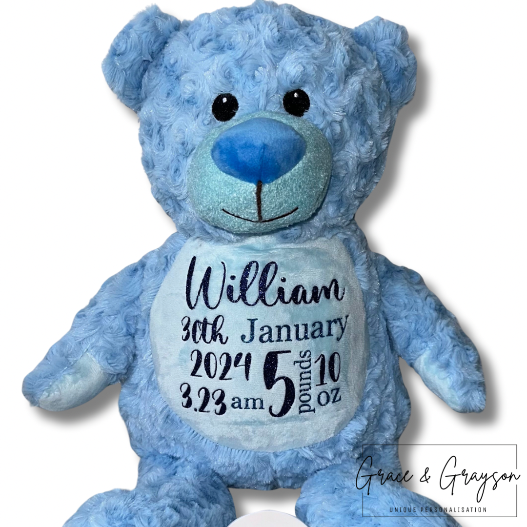 Personalised Birth Teddy Bear Grace Grayson - Main Image