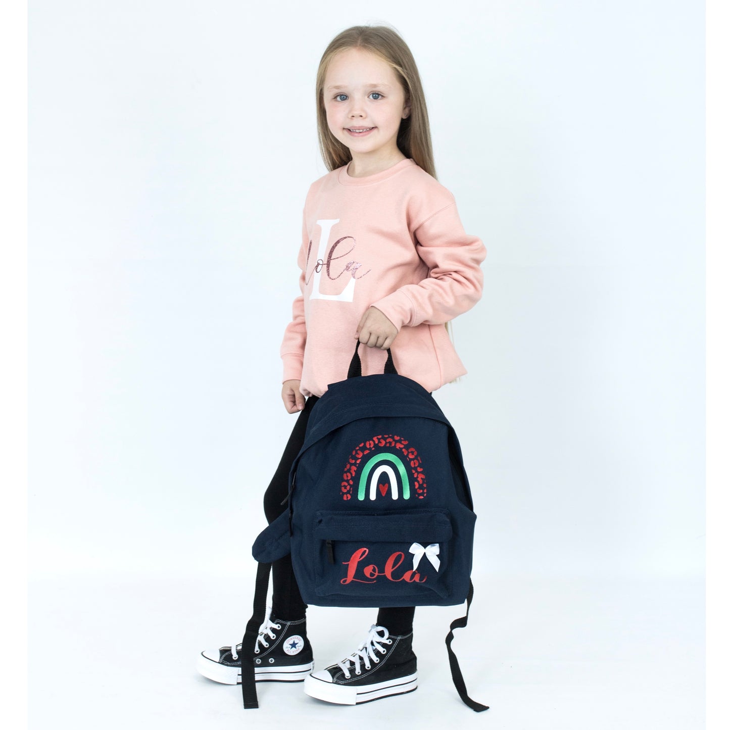 Older Kids Personalised Rainbow Bow Backpack