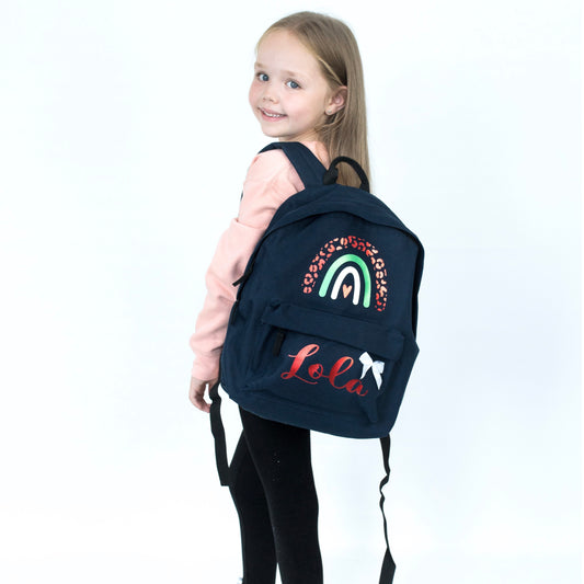 Older Kids Personalised Rainbow Bow Backpack
