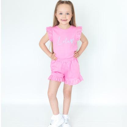 Heart Broderie Frill Shorts & T-Shirt Set
