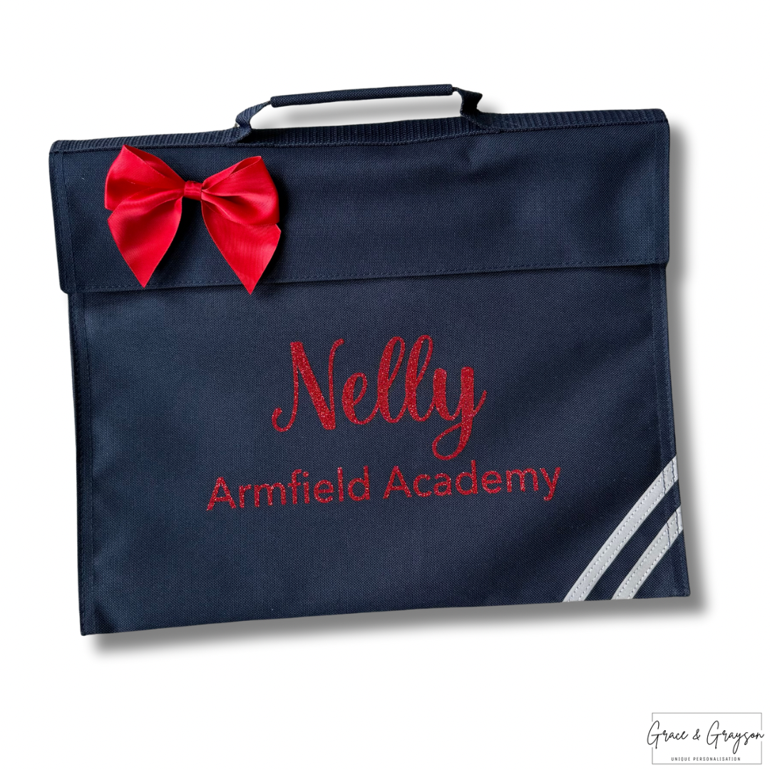 Kids Personalised Name, School & Year Bow Book Bag