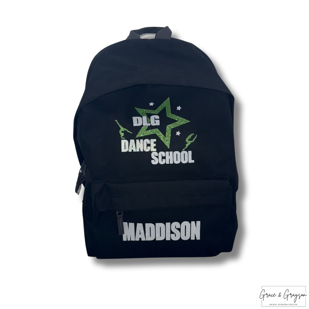 "DLG backpack with personalised name"