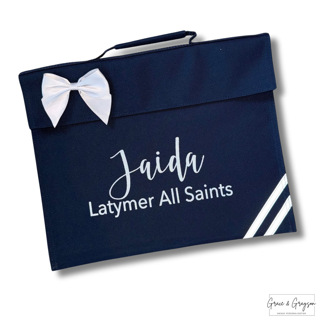 Kids Personalised Name, School & Year Bow Book Bag