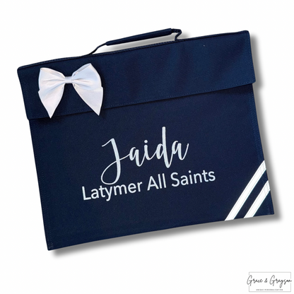 Kids Personalised Name, School & Year Bow Book Bag